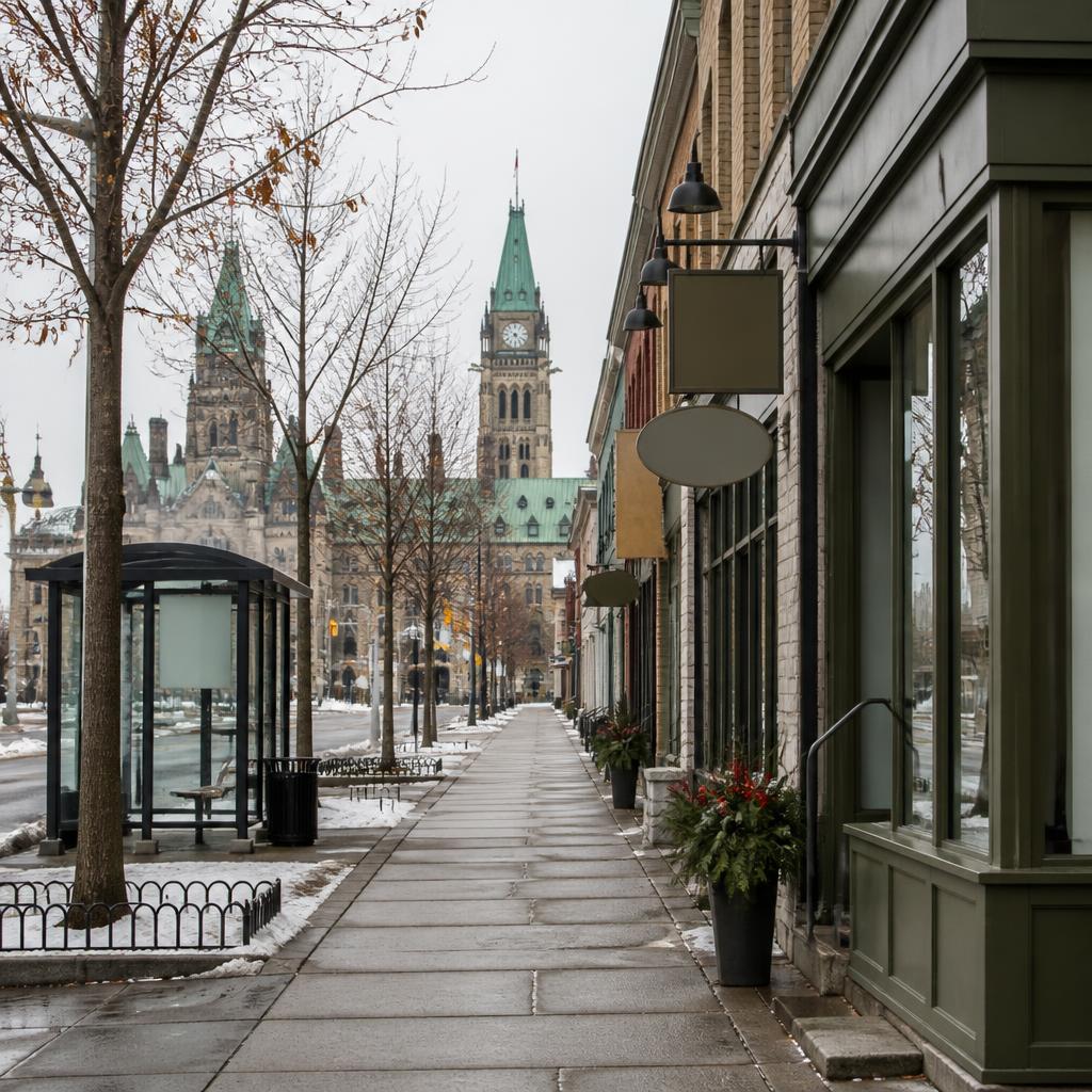 A generic Ottawa commercial street in late autumn, used to illustrate checking a route before visiting